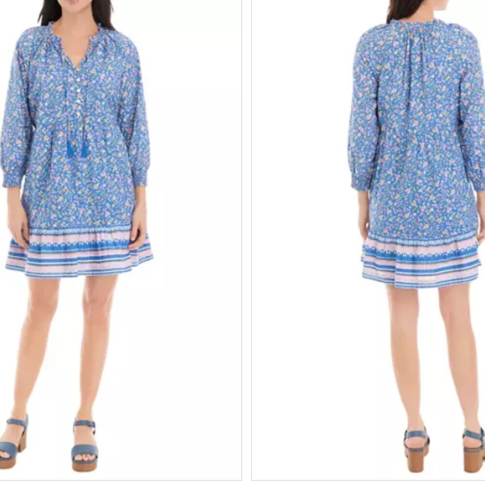Wonderly Women's Ruffle Neck Printed Mini Dress